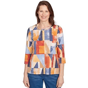 Petite Alfred Dunner Colorblock Detailed Neckline Top