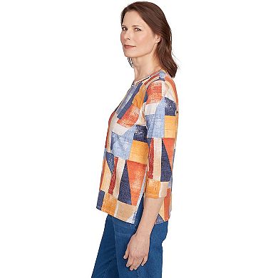 Petite Alfred Dunner Colorblock Detailed Neckline Top