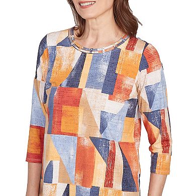 Petite Alfred Dunner Colorblock Detailed Neckline Top