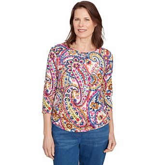 Petite Alfred Dunner Paisley Three-Quarter Sleeve Top