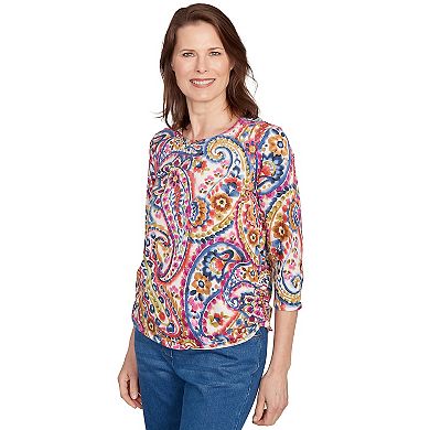 Petite Alfred Dunner Paisley Three-Quarter Sleeve Top