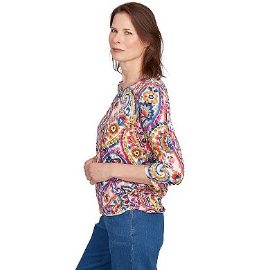 Petite Alfred Dunner Paisley Three-Quarter Sleeve Top