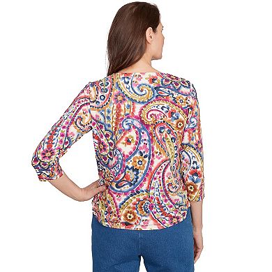 Petite Alfred Dunner Paisley Three-Quarter Sleeve Top