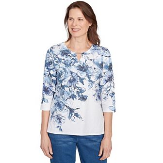 Petite Alfred Dunner Floral Split Beaded Top