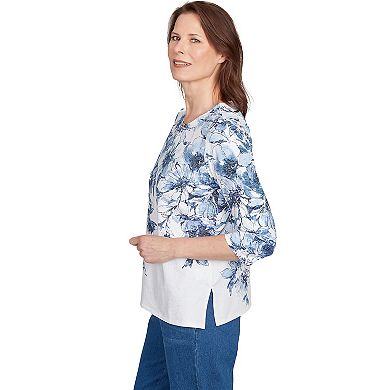 Petite Alfred Dunner Floral Split Beaded Top