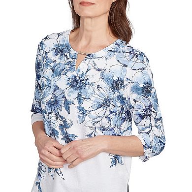 Petite Alfred Dunner Floral Split Beaded Top