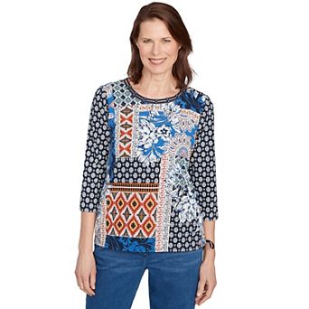 Petite Alfred Dunner Batik Patchwork Drawstring Closure Top