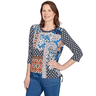 Petite Alfred Dunner Batik Patchwork Drawstring Closure Top