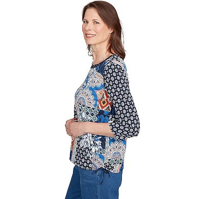 Petite Alfred Dunner Batik Patchwork Drawstring Closure Top