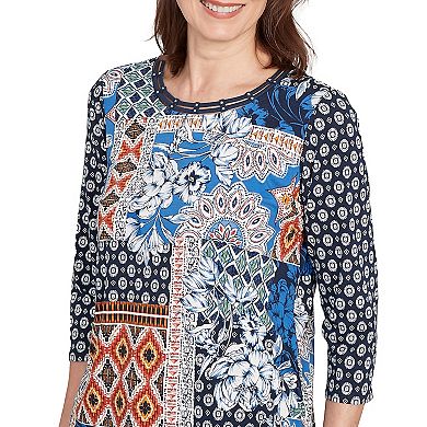 Petite Alfred Dunner Batik Patchwork Drawstring Closure Top
