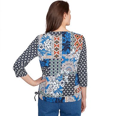 Petite Alfred Dunner Batik Patchwork Drawstring Closure Top