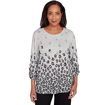 Petite Alfred Dunner Floral Border Gathered Sleeve Top