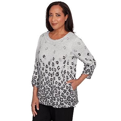 Petite Alfred Dunner Floral Border Gathered Sleeve Top