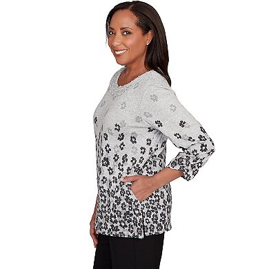 Petite Alfred Dunner Floral Border Gathered Sleeve Top