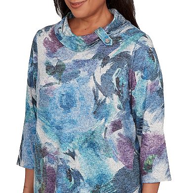 Petite Alfred Dunner Floral Brushstroke Mock Neck Top