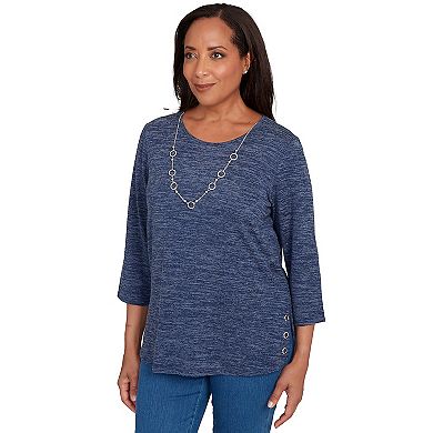 Petite Alfred Dunner Melange Side Button Top with Necklace