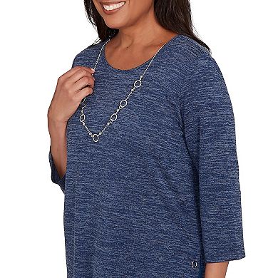 Petite Alfred Dunner Melange Side Button Top with Necklace