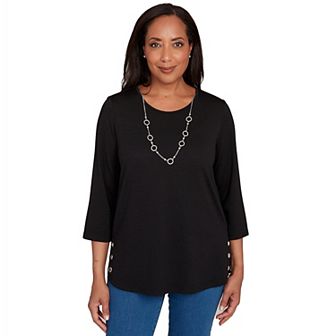 Petite Alfred Dunner Melange Side Button Top with Necklace