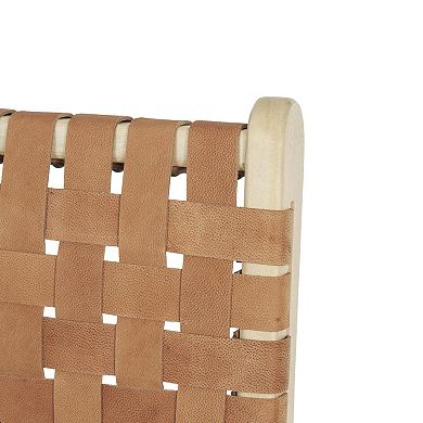 Stella & Eve Mango Wood Handmade Woven Bar Stool with Backrest and Footrest