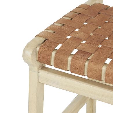 Stella & Eve Mango Wood Handmade Woven Bar Stool with Backrest and Footrest