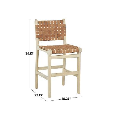 Stella & Eve Mango Wood Handmade Woven Bar Stool with Backrest and Footrest