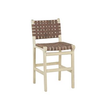 Stella & Eve Mango Wood Handmade Woven Bar Stool with Backrest and Footrest