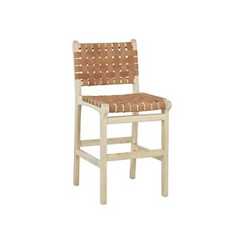 Stella & Eve Mango Wood Handmade Woven Bar Stool with Backrest and Footrest
