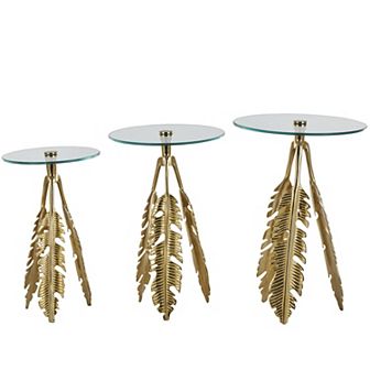 Stella & Eve Aluminum Accent Table with Tripod Legs and Glass Top