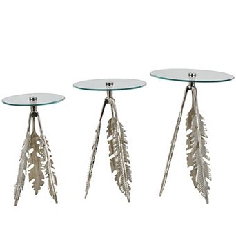 Stella & Eve Aluminum Accent Table with Tripod Legs and Glass Top