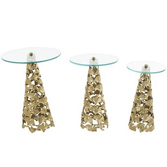 Stella & Eve 3 pc Cutout Cone Tempered Glass End Table Set