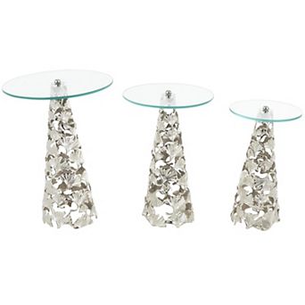 Stella & Eve 3 pc Cutout Cone Tempered Glass End Table Set