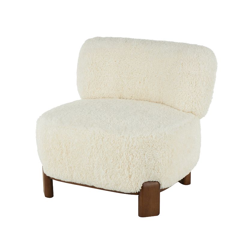 Stella & Eve Upholstered Accent Chair with Wooden Legs, White Polyester