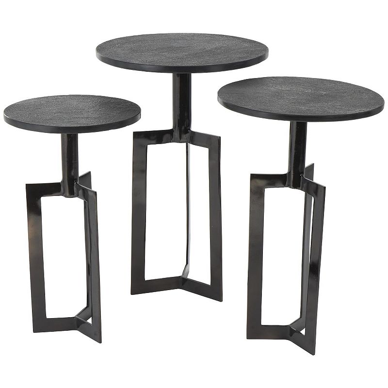 Stella & Eve Aluminum Metal Tripod Accent Table with Marble Top 3 pc. Set, Black Silver Metal
