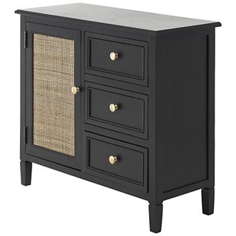 Stella & Eve Wood Storage Cabinet with Rattan Front, 1 Door and 3 Drawers Storage Unit