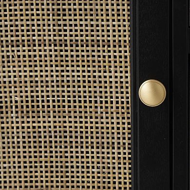 Stella & Eve Wood Storage Cabinet with Rattan Front, 1 Door and 3 Drawers Storage Unit