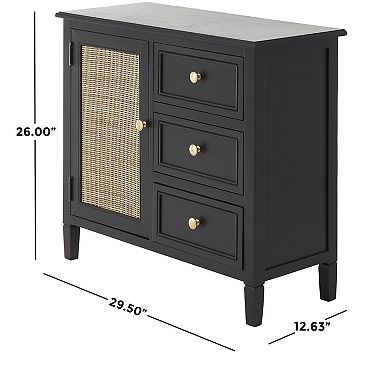 Stella & Eve Wood Storage Cabinet with Rattan Front, 1 Door and 3 Drawers Storage Unit