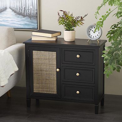 Stella & Eve Wood Storage Cabinet with Rattan Front, 1 Door and 3 Drawers Storage Unit