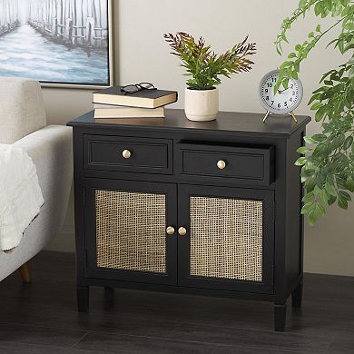 Stella & Eve Wood 2 Door 2 Drawer Cabinet with Rattan Front