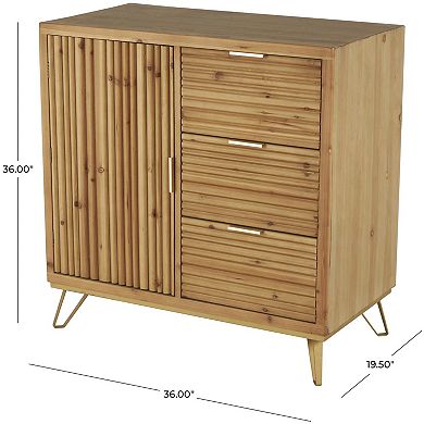 Stella & Eve Wooden Ribbed Cabinet with 1 Door and 3 Drawers