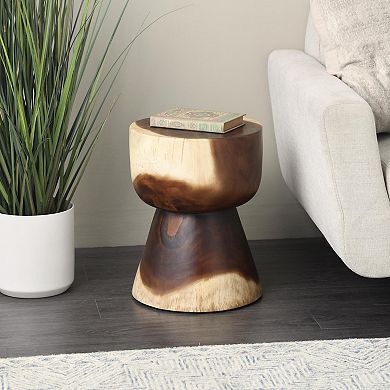 Stella & Eve Wood Handmade Hourglass Accent Table with Natural Wood Grain