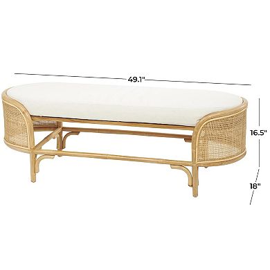 Stella & Eve Rattan Handmade Oval Bench with Fabric Cushion