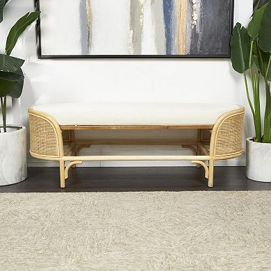 Stella & Eve Rattan Handmade Oval Bench with Fabric Cushion