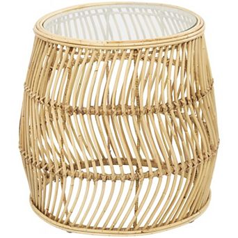 Stella & Eve Wavy Woven Rattan Accent Table with Glass Top