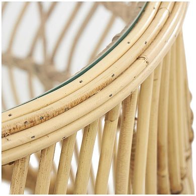 Stella & Eve Wavy Woven Rattan Accent Table with Glass Top