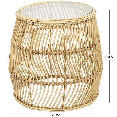 Stella & Eve Wavy Woven Rattan Accent Table with Glass Top