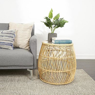 Stella & Eve Wavy Woven Rattan Accent Table with Glass Top