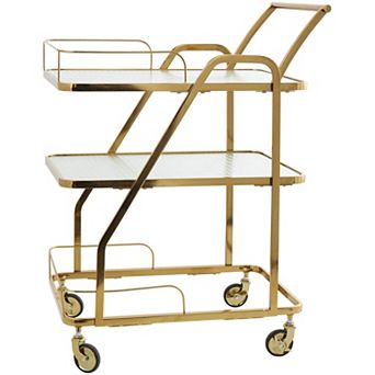 Stella & Eve 3 tier Metal Rolling Glass Shelf Bar Cart with Side Guards and Handle