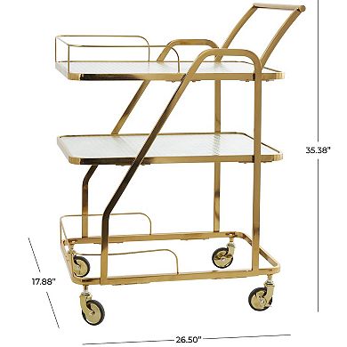 Stella & Eve 3-Tier Metal Rolling Glass Shelf Bar Cart with Side Guards and Handle