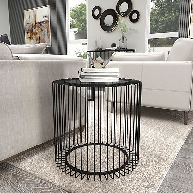 Stella & Eve Metal Open Wire Frame Accent Table with Glass Top