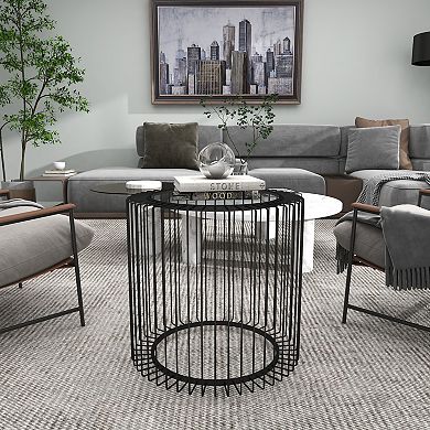 Stella & Eve Metal Open Wire Frame Accent Table with Glass Top